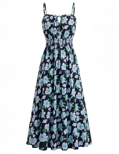 GRACE KARIN Womens Summer Clothes 2026 Boho Floral Maxi Long Dresses Spaghetti Straps Casual Beach Sundress with Pockets Blue Black Floral L - Image 1