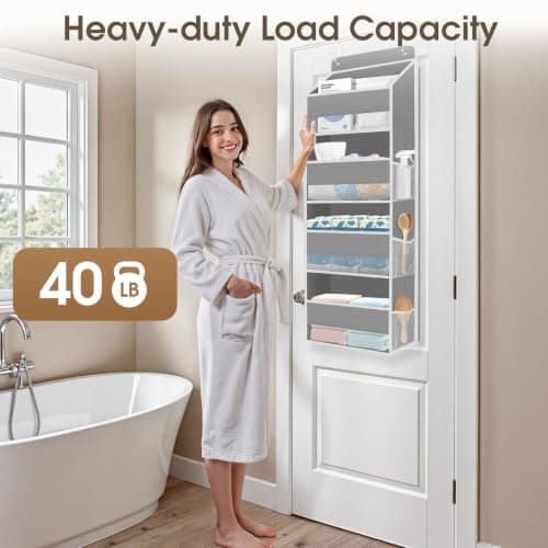 SpaceHacks 1 Pack Over The Door Organizer, Hanging Storage Organizer with Clear Window, 40lb Ultra Sturdy Large Capacity Room Organizer for Pantry Laundry Bathroom Nursery Closet Baby Essential (Grey) - Thumbnail 5
