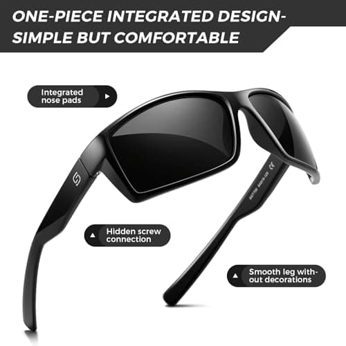 SUNGAIT Rectangle One-piece Sports Sunglasses for Men Black Lightweight Wraparound Style for Fishing Running Driving (Bright gray) - Thumbnail 4