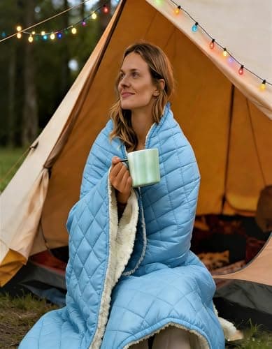 tomilk Heated Camping Blanket Battery Operated, 12V Cordless Heated Blanket with 15000mAh Battery, Wearable Heated Camping Blanket (Blue) - Image 1