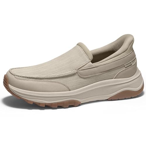 Coostar Slip On Shoes for Men Orthopedic Walking Loafers with Arch Support Canvas Shoe Casual Khaki Size 9 Wide - Image 1
