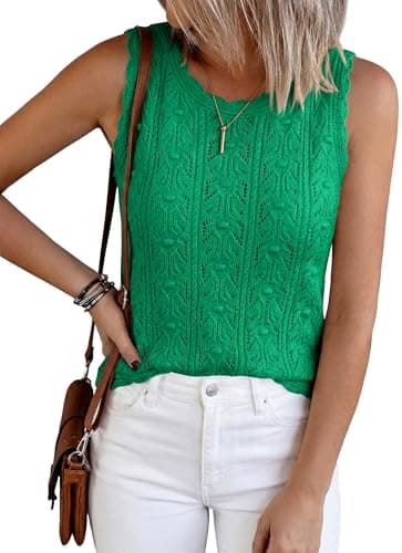 BTFBM Crochet Tops for Women Sleeveless Knit Sweater Vest Tank Top Summer Spring 2026 Cover Ups Beach Vacation Clothes(Green, Large) - Image 1
