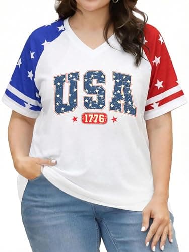 NANYUAYA Plus Size 250 Years American Flag Shirt Women USA Stars Tops 250th Anniversary 4th of July Patriotic Memorial Tee - Image 1