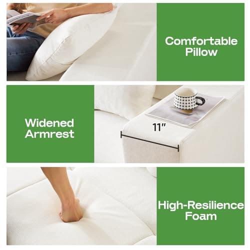 Cloud Modular Sectional Sofa, Chenille Upholstered L-Shape Boneless Couch with Right Facing Chaise, Sturdy Frame & Soft Deep Seat Cushions, Sectional Couch for Living Room, No Assembly, Beige - Thumbnail 5