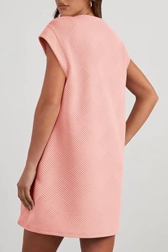 PRETTYGARDEN Women's Summer Short T Shirt Dress Cap Sleeve Crew Neck Casual Loose Basic Mini Dresses (Pink,Medium) - Thumbnail 2