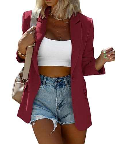 KIRUNDO Women's Blazer Oversized Boyfriend Long Sleeve Button Front Business Casual Jackets Spring Fall Fashion 2026 Work Clothes(Wine Red, Large) - Image 1