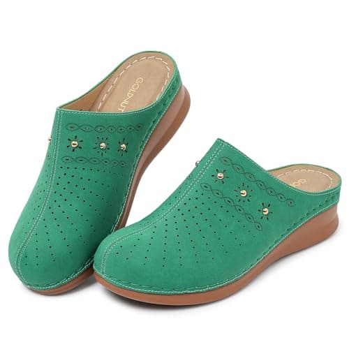 Goldnut Women's Green Closed Toe Clogs Comfortable Slip On Mules Non Slip Casual Summer Walking Clog for Womans Mules Size 7 - Image 1