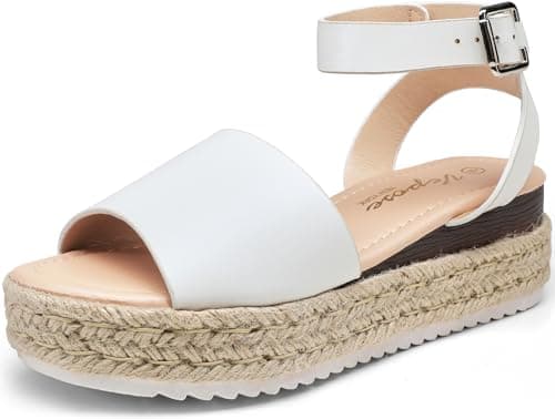 Vepose Women's Platform Wedge Sandals White Pu, Cute Summer Espadrilles Open Toe Casual Sandals, Size 8 US, Comfortable Dressy with Buckle Ankle Strap (CJY400A White pu 08) - Image 1