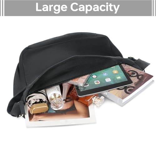 GEMIU Canvas Hobo Crossbody Bag for Women Shoulder Tote Messenger Bag with Adjustable Strap for School Black - Thumbnail 4