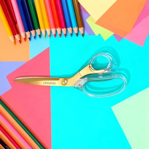 scissors all purpose, Titanium Coated Blades and Ergonomic Clear Handle, Clear Gold scissors for Office Desk, Modern Design for Craft, Sewing, fabric,Office/Gold - Thumbnail 3