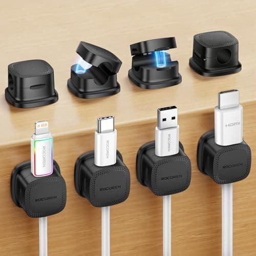 8 Pack Magnetic Cable Clips, Rocoren Under Desk Cord Holder Cable Management-1s Lock, Adhesive Cord Cable Clip Wire Holder Keeper Organizer for Phone Car Home Office Desk Wall Desktop Nightstand - Image 1