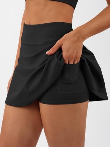 AFFOLE Workout Skirt Women Tennis Golf Skorts Athletic High Waisted with Pockets Inner Shorts Sport Pleated Pickleball Black - Thumbnail 4