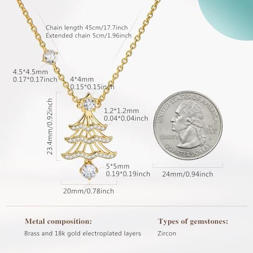 Cicy Bell 18K Gold Plated Necklace For Women Tree Star Bell Cubic Zirconia Pendant Necklace Party Jewelry Gift - Thumbnail 6