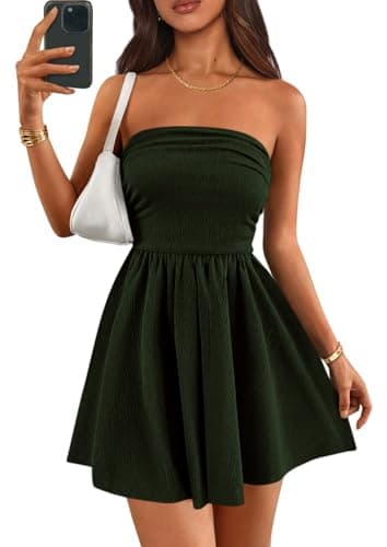 PRETTYGARDEN Women's 2026 Summer Rompers Dressy Casual Strapless Shorts One Piece Jumpsuits Date Night Beach Vacation Outfits (Dark Green,XX-Large) - Image 1