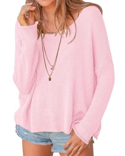 PRETTYGARDEN Women's Oversized Sweaters 2026 Casual Long Sleeve Scoop Neck Pullover Tops Loose Cozy Knit Spring Outfits(Pink,XX-Large) - Image 1