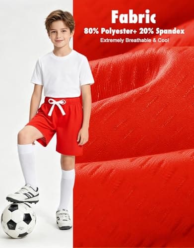 Cozople Boys Athletic Shorts Quick Dry Mesh Lightweight Basketball Shorts for Kids with Pockets Classic Red Deep Side Pockets for Camp Sports Running - Thumbnail 3