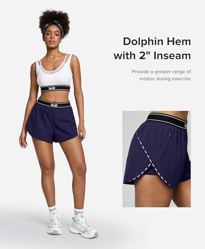 BRXL 2 in 1 Dolphin Athletic Shorts for Women 2" - Split High Waist Quick Dry for Running Workout Athletic Gym Track with Zip Pocket - Thumbnail 6