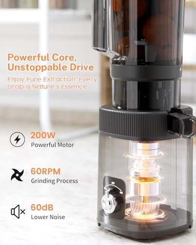 Kndko Cold Press Juicer with 4.35" Wide Feed Chute, Slow Masticating Machine Fit Whole Fruits & Vegetables, High Juice Yield, Stainless Steel Juicer Machine with Large Auger, Easy to Clean - Thumbnail 5