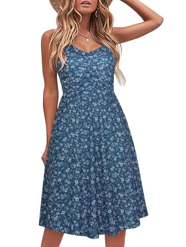 YATHON Summer Dresses for Women 2026 Pockets Blue Floral Sundresses for Petite Women Casual Beach A Line Dress for Women Wedding(YT090-Blue White F 05,M) - Image 1