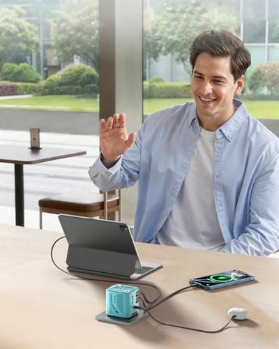 W & O Fast Charger for iPhone17/16/15,60W gan Charger,Retractable Phone Charger Wall Plug with Lightening and Type-C Cables,for iPhone Series, Galaxy S25/24,Android and More（Blue） - Thumbnail 5