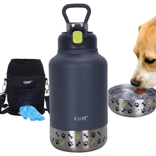 GiNT 37oz Insulated Stainless Steel Dog & Human Water Bottle | Leakproof Travel Dispenser with Detachable 10oz Bowl, 24H Cold/12H Hot, Carrying Case for Walking, Hiking, Camping & Outdoor Travel - Image 1