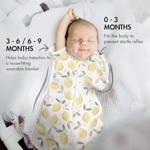 ANYEDDE Baby Transitional Swaddle Sleep Sack 3-6 Months, with Openable Cuff & Bottom Button Design, Unisex Smiling Lemon Breathable Swaddle Sack with 2-Way Zipper, for Baby Boys & Girls - Thumbnail 4
