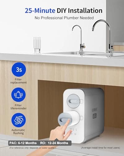 Eiree C6 Tankless Reverse Osmosis System, NSF/ANSI 42 & 58 & 372 Certified, 600GPD Under Sink RO Water Filter with 2:1 Pure to Drain Ratio, Reduces TDS & Odor for Clean Drinking Water - Thumbnail 6