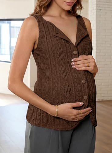 BLENCOT Womens Slim Fitted Knit Vest Sleeveless Button Down Vests Tops Stretch Textured Jacquard Going Out Tank Top Fashion 2026 Brown 2X-Large - Thumbnail 5