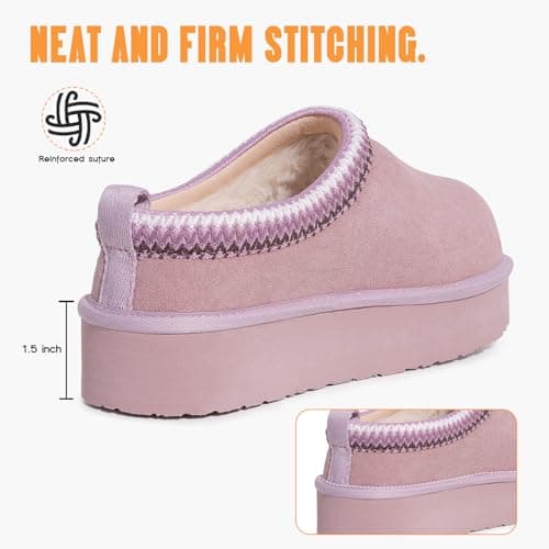 FITORY Women's Suede Slipper | Flat Short Mini Boots with Fur Fleece | Winter Casual Comfort Shoes Purple Platform Size 6 - Thumbnail 5