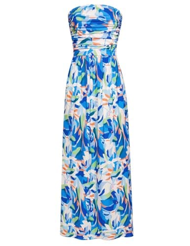 GRACE KARIN Women's 2024 Summer Bohemian Floral Printed Strapless Beach Party Long Maxi Dress - Image 1