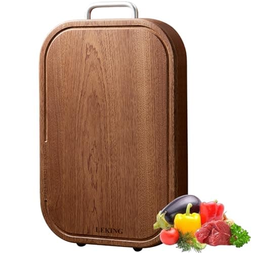 Leking Premium Solid Ebony Wood Cutting Board for Kitchen - 14.5"x9.5"x1" Double Sided Butcher Block, Thick Chopping Board with Juice Groove & Non-Slip Feet, Food Grade Serving Board for Meat Veggie - Image 1