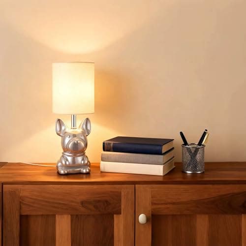 EOEYYOYB Set of 2 Ceramic Table Lamp, Puppy Shape Desk Lamp Cute Bedside Lamp for Nightstand, Living Room, Bedroom, Gifts for Kids Girls, 4W LED Bulb Included, Pink - Thumbnail 6