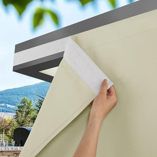 NICETOWN Waterproof Outdoor Curtains 2 Panels, Patio Windoroof Sun Shades Peel/Stick Top & Back Tab Bottom with Free Rope, Weatherproof Outside Drapes for Balcony/Porch, W46 x L72, Light Beige - Image 1