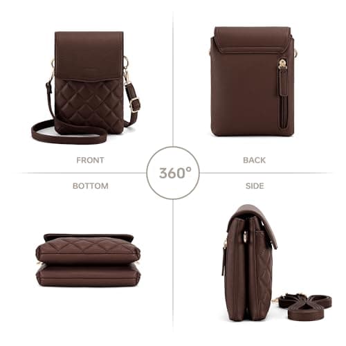 Goinsound RFID Small Crossbody Phone Purse for Women Quilted Cell Phone Purse with RFID Blocking Card Slots Dark Brown - Thumbnail 6