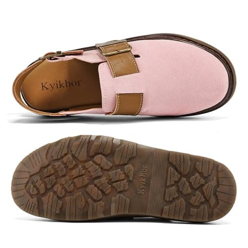 KYIKHOR Women's Suede Leather Loafer Slip-Ons|Genuine Suede Clogs for Women|Comfort Footbed Leather Mules Potato Shoes with Back Strap|Cute Office Casual Dress Shoes Pink,10 M US - Thumbnail 4