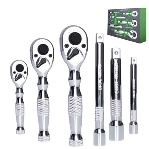 XUNTUI Stubby Ratchet Set 90-Tooth1/4, 3/8", 1/2" Drive Ratchet Handle Wrench Set with Extension rod, Quick-release Ratchet Wrench, Reversible, Chrome Alloy, Full Polished, for gifts - Image 1