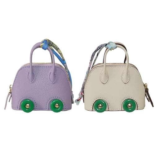 Buyborgood Women's 2 PCS Mini Tote Bag Charms Keychain Pouch Small Coin Purse Wallet, Purple+White - Image 1