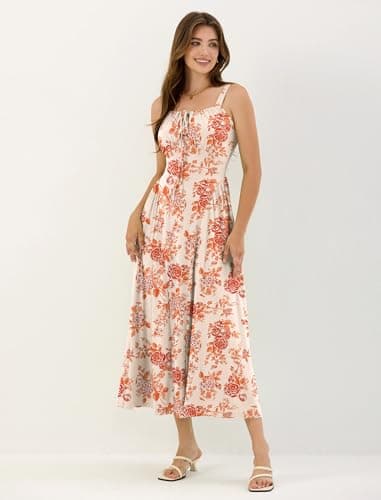 ZAFUL Floral Dress for Women Corset Dress Wedding Guest Flowy Dresses for Women A Line Casual Sundress with Pockets Orange Floral L - Thumbnail 2