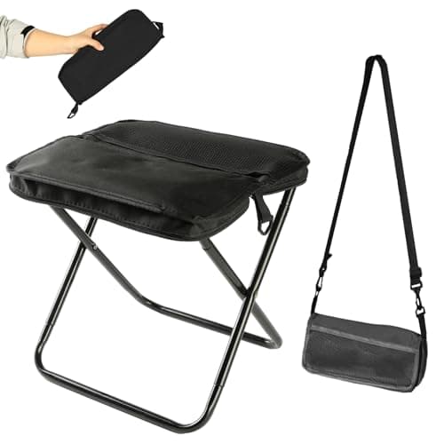 MGUOXA Portable Folding Stool 2-in-1 Camping Chair with Sling Bag Lightweight 12inch 264lbs Load Collapsible Stool Seat for Adults Outdoor Camping Fishing Hiking BBQ Travel Rest（Black）