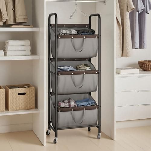 GRANNY SAYS 3 Tier Laundry Sorter, Laundry Hamper with Wheels, Laundry Room Organization and Storage, 3 Section Rolling Laundry Cart for Dorm, Bathroom, Bedroom, Closet, Grey - Thumbnail 2