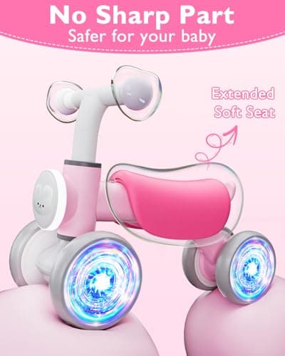 Doselie Toddler Outdoor Toys Balance Bike for 1 2 Year Old Girl Birthday Gifts,4 Wheels Colorful Lighting with Music Baby Balance Bike,Toddler Toys for 1st 2 Year Old - Thumbnail 5
