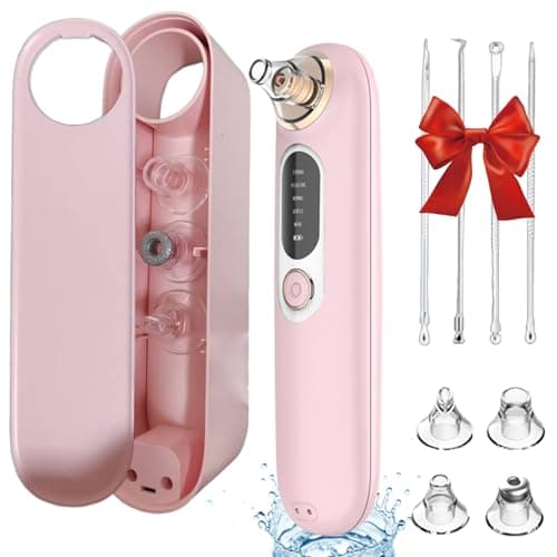 Blackhead Remover Pore Vacuum with 5 Suction Levels, Facial Pore Cleaner with 4 Replaceable Tips, USB Rechargeable Blackhead Extractor for Women and Men, Pink - Image 1