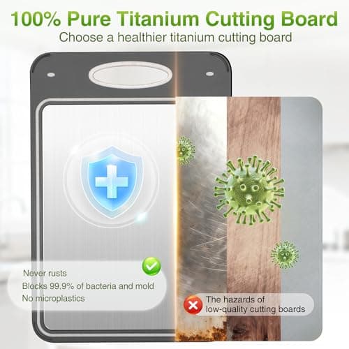 Titanium Cutting Boards for Kitchen - Katuchef Non Toxic Double Sided Metal for Meat/Fish & Wheat Straw PP for Fruits/Vegetables, Dishwasher Safe, Hygienic, Pure Titanium Easy Clean Chopping Board - Thumbnail 5