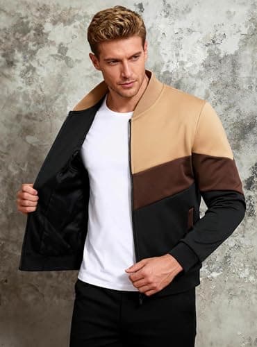 HYPESTFIT Mens Lightweight Jacket Casual Bomber Jacket Color Block Varsity Coat - Thumbnail 5