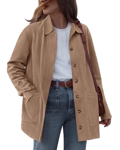 BTFBM Faux Suede Jacket Women Fall Fashion 2026 Leather Jackets Long Sleeve Button Down Winter Coats Shackets Outerwear(Light Khaki, Large) - Image 1