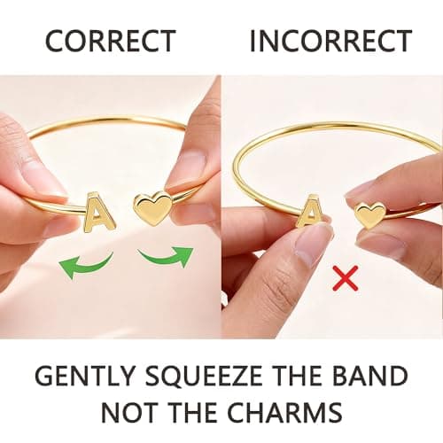 Turandoss Gold Initial Heart Bracelets for Women - Dainty 14K-Gold-Plated Letter B Heart Cuff Bangle Bracelets for Women, Gold Jewelry Birthday Gifts - Thumbnail 6