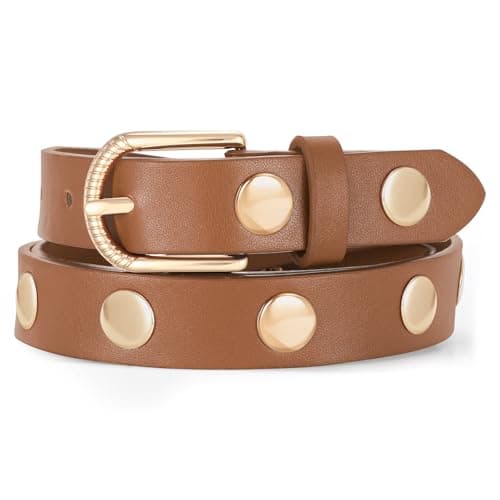 SUOSDEY Women Studded Belt Fashion Leather Belt Ladies Waist Belt Silver Gold Buckle Belt for Jeans Pants Dresses - Image 1