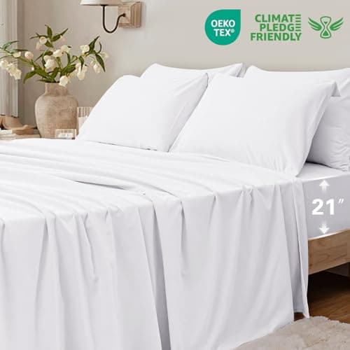 USXIBEI 4 Piece Twin Sheet Set – Breathable & Cooling Bedding Set with 18-24 Inch Deep Pockets - 1 Flat & 1 Fitted Sheet & 2 Pillowcases（Twin White） - Thumbnail 3
