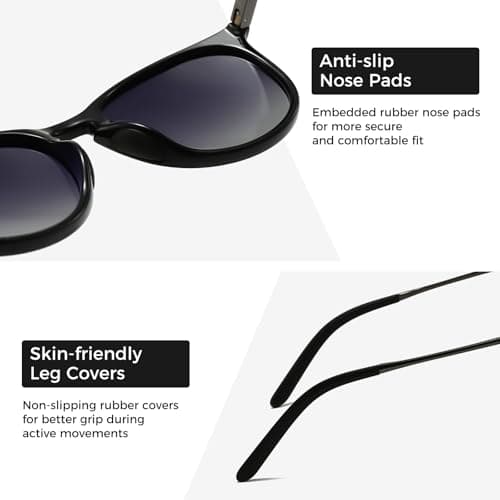 SUNGAIT Original Design Trendy Sunglasses Polarized Vintage Round Classic Retro Style for Women and Men (2025 Glossy Black Frame/Gray Gradient Lens) - Thumbnail 5
