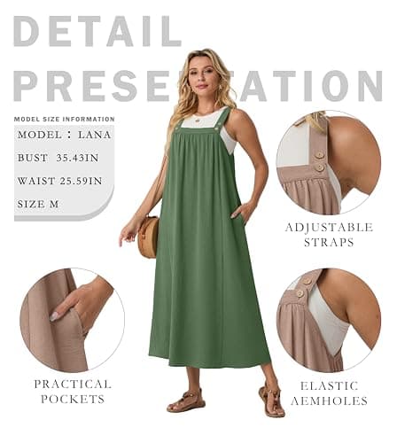 Lepunuo Casual Summer Dress for Women Adjustable Overall Dresses Cover up with Pockets A - Army Green - Thumbnail 4